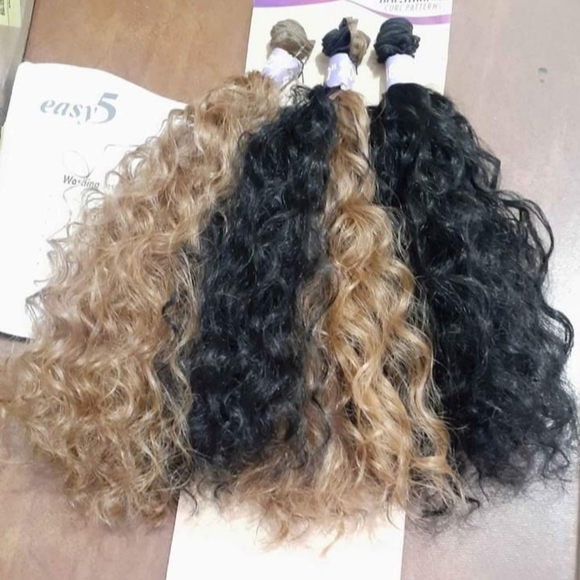 New Long Curly Human Hair Extensions Blend 22" Full Set Warm Blonde Black - Picture 5 of 7